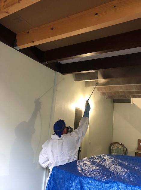 Traitement chimique par pulvérisation contre les termites dans une maison attaquée à PLASSAC dans le Blayais