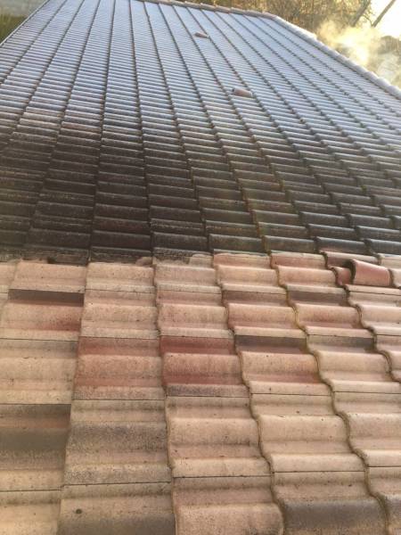 avant après demoussage de toiture au cap ferret