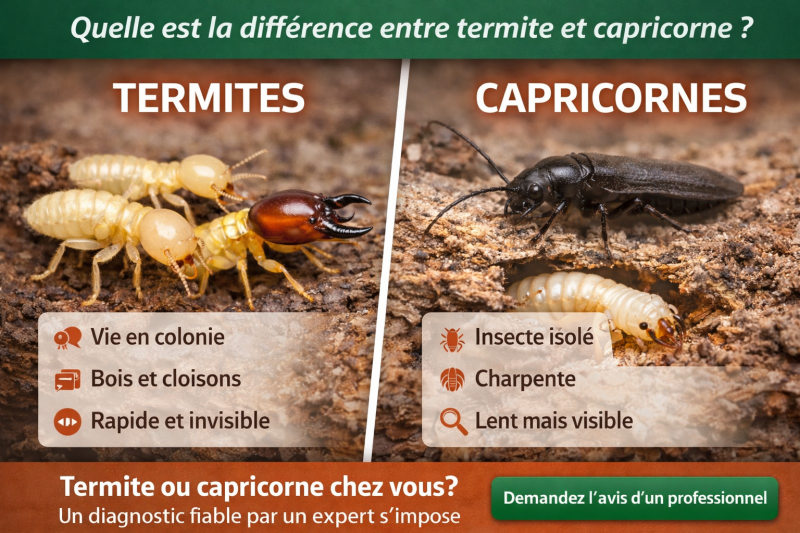Différences entre un termite et un capricorne